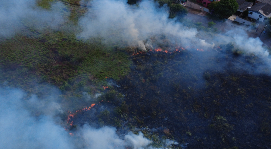 Incêndio em terreno com mato alto mobiliza bombeiros no Conjunto Piacentini